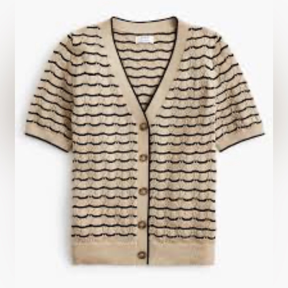 J. Crew Factory Pointelle Navy and Cream Striped Cardigan Size L